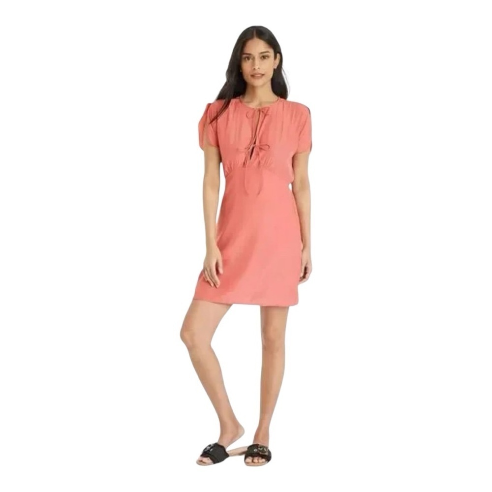 ❤️3/$15 NWT Women's Tie- Front Flutter Short Sleeve Pink Mini A-Line Dress XL